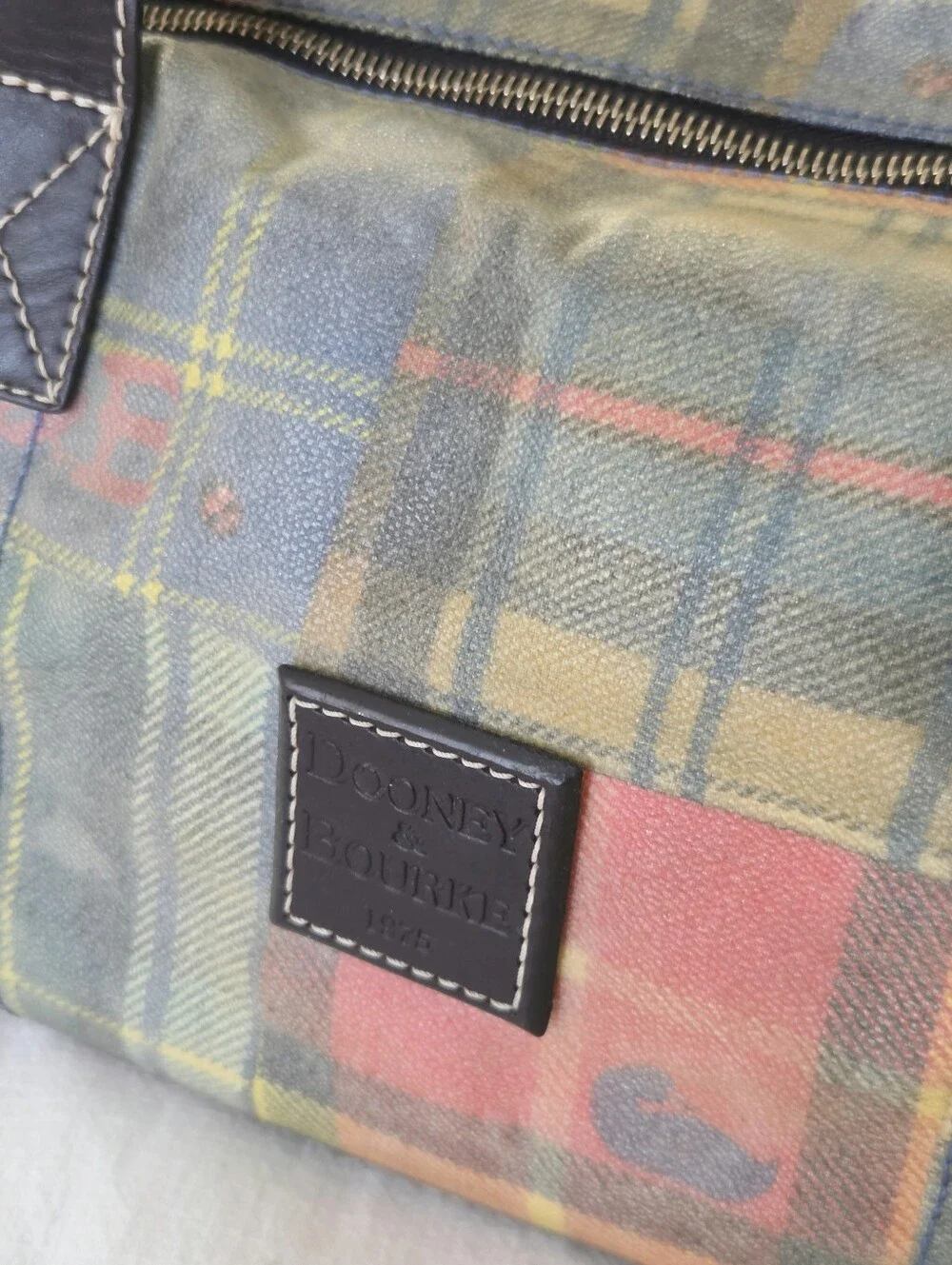 Vintage Dooney & Bourke Plaid Ladybug Madras Plaid Satchel, 1975